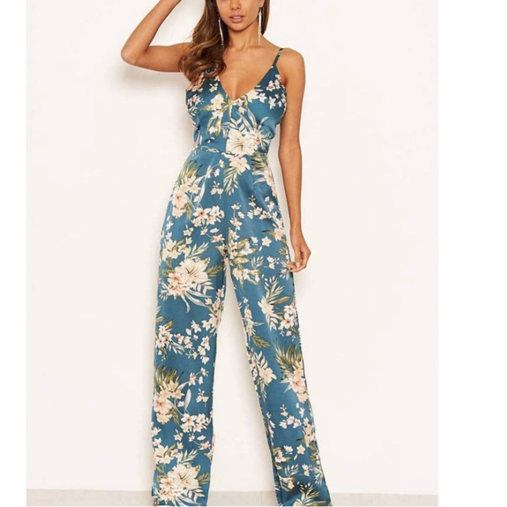 Floral jumpsuit aqua blue